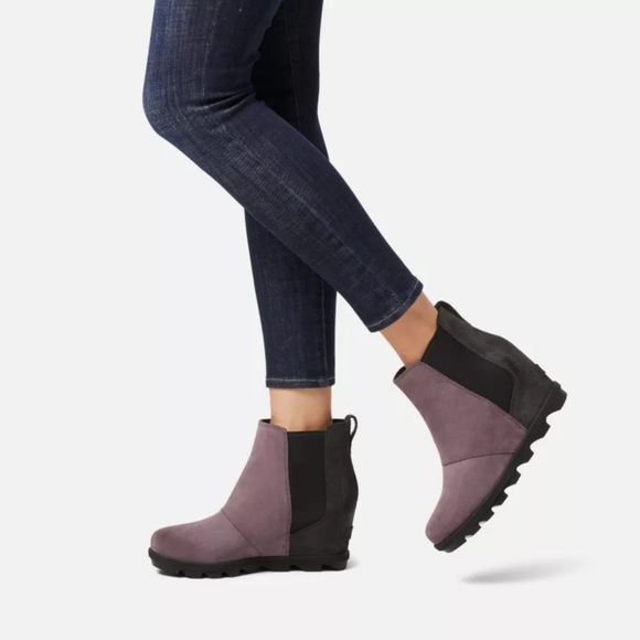 Sorel Shoes - Sorel Purple Grey Suede Joan Of Arctic Wedge Chelsea Ankle Boots Size 9.5